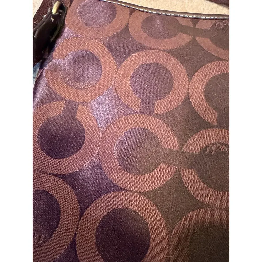 Coach Brown Signature C Monogram Nylon Jacquard Swingpack Crossbody Bag Purse